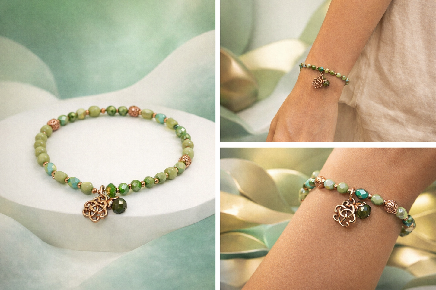 Armband elastisch in Grüntöne mit Anhänger Mandala Trend Sommer Biba
