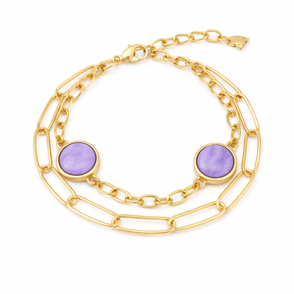 Armband Doppel Gliederarmband Gold Matt Lila, 18,5 cm Nickelfrei Sweet7