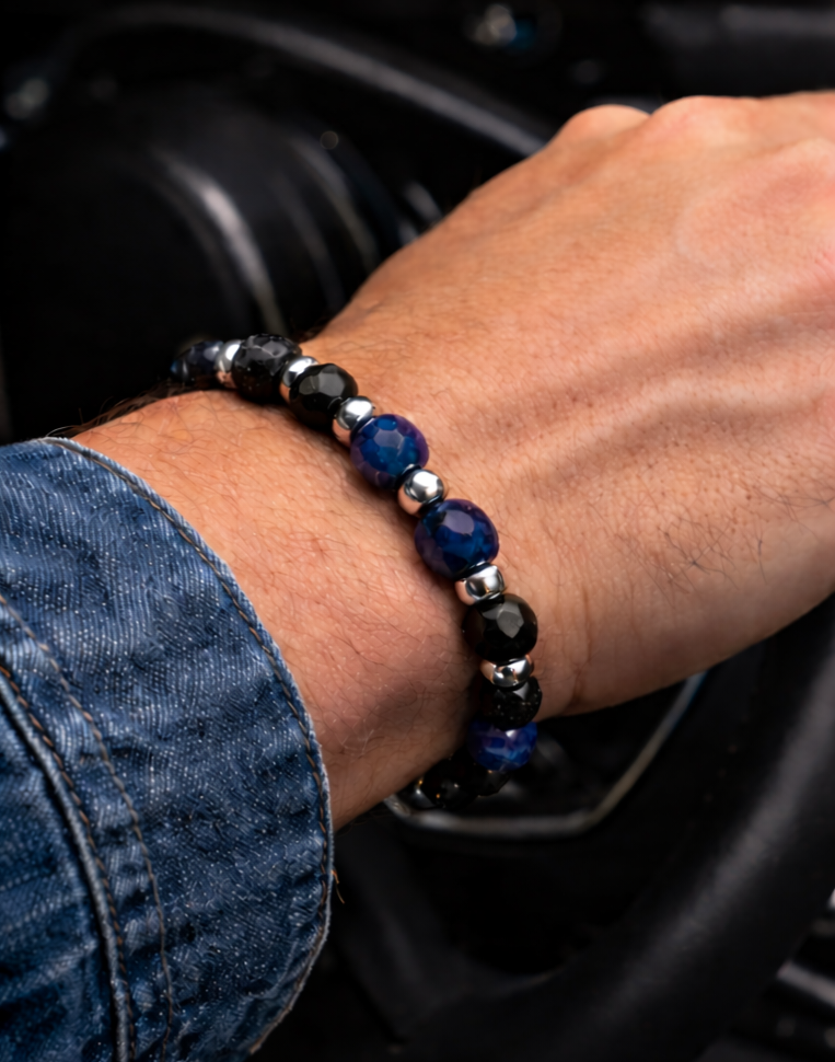 Armband Herrenarmband elastisch Perlen Schwarz-Grau oder Schwarz-Braun Yehwang
