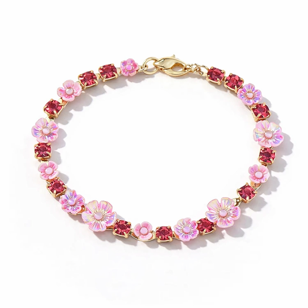 Armband mit Emaille und funkelnden Strasssteinen Flowerpower Blumen
