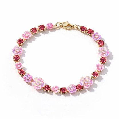 Armband mit Emaille und funkelnden Strasssteinen Flowerpower Blumen