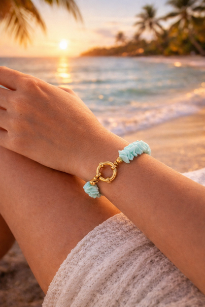 Armband Muschel Natur Meer Urlaub Strand Weiß Hellblau Yehwang Nickelfrei