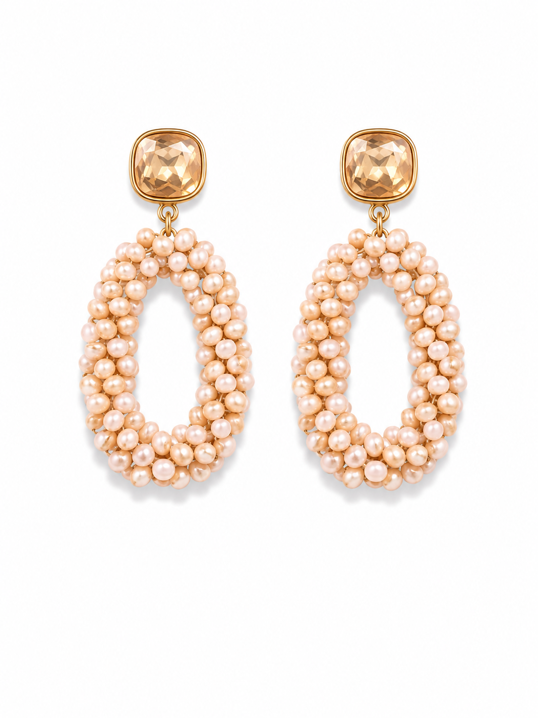 Biba Ohrhänger Ohrringe Strass-Stein Anhänger Beige Braun Nickelfrei