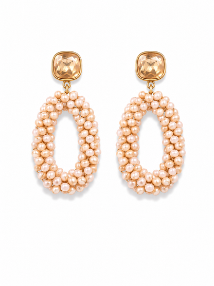 Biba Ohrhänger Ohrringe Strass-Stein Anhänger Beige Braun Nickelfrei
