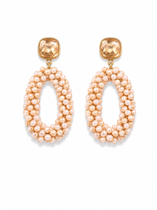 Biba Ohrhänger Ohrringe Strass-Stein Anhänger Beige Braun Nickelfrei