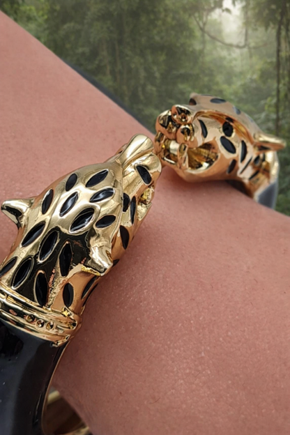Armreif Klapp-Armband schwarz Goldfarben Katze Leopard Tier Luxus Ardoné