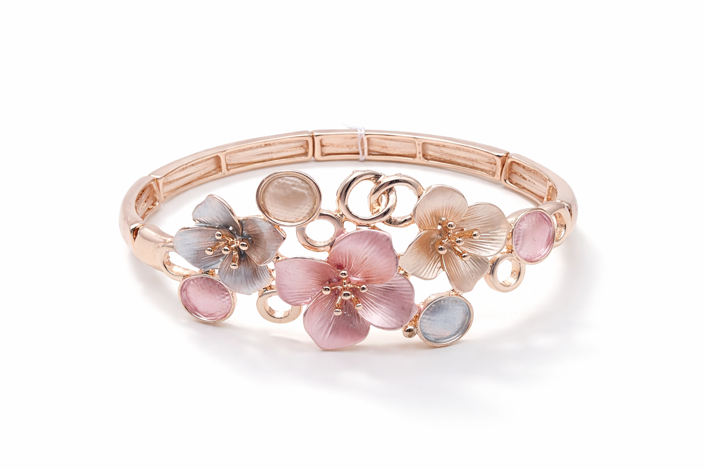 Armband elastisches Armband Blumenkorsage Blau Rosa Blumen Amorino