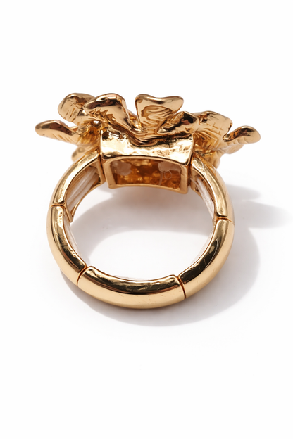 Ring Elastisch Emailliertem Volant Blaue Blumen One-Size Nickelfrei Amorino
