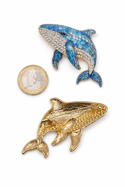Brosche Walfisch in Blau oder Rosa Meer Fisch