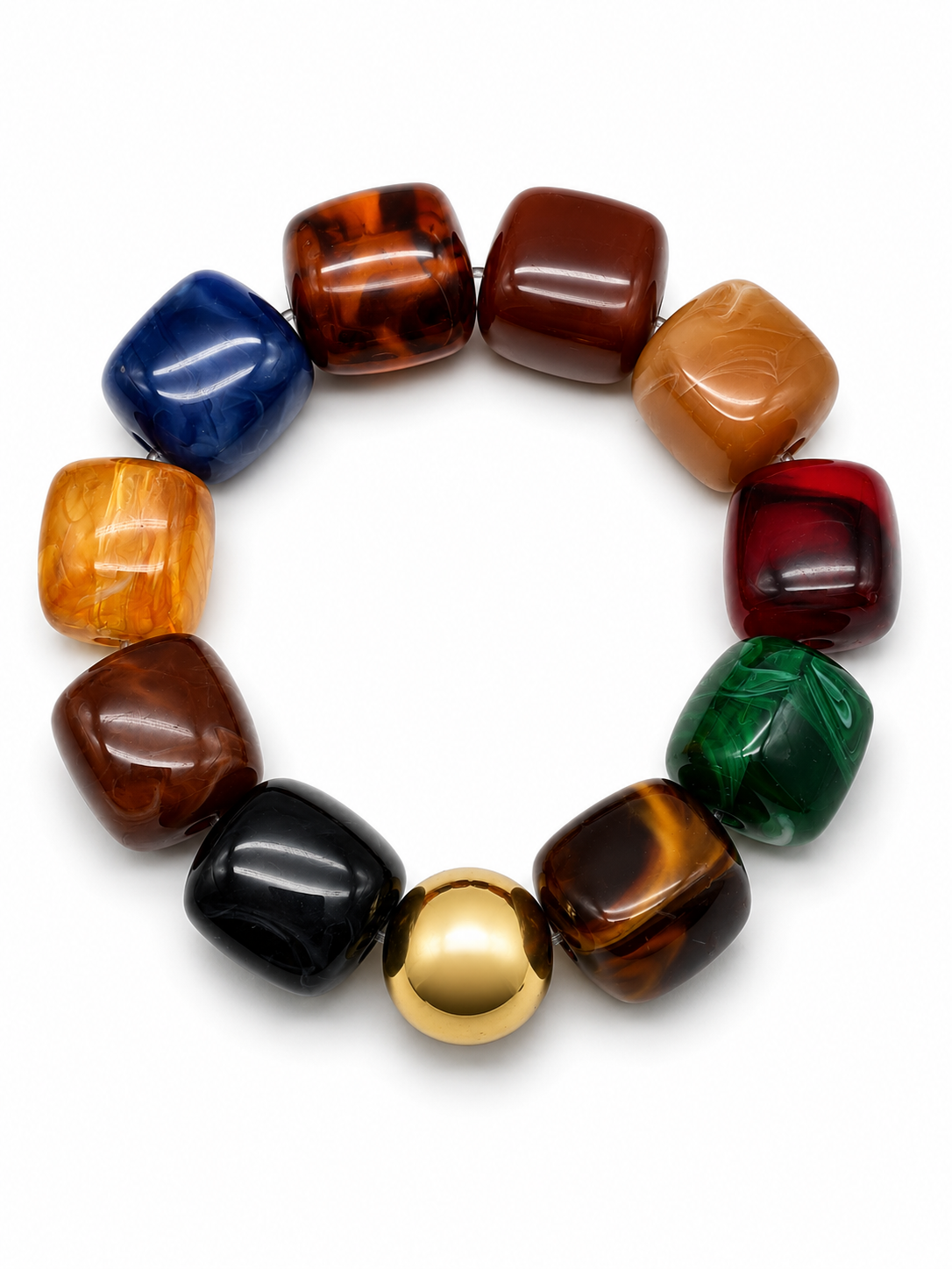 Armband Bricks Bunt elastisch Rot Gelb Schwarz Petrol Grün Goldfarben