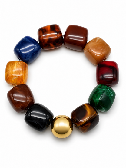 Armband Bricks Bunt elastisch Rot Gelb Schwarz Petrol Grün Goldfarben