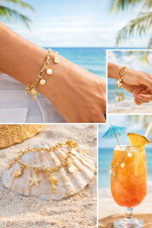 Armband Gliederarmbandanhänger Goldfarben Süßwasserperle Urlaub Yehwang