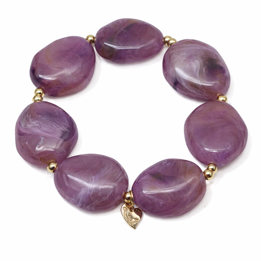 Armband elastisch Lila Marmor-Look Big Beads Trend Nickelfrei Sweet7