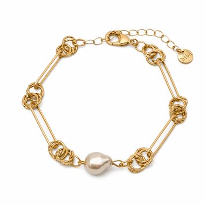 Armband Gliederarmband in Matt Goldfarben mit grau oder Goldfarbene Perle Biba