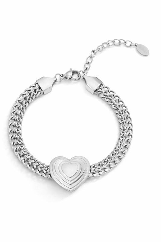 Armband auffälliges Gliederarmband Herz Silberfarben Liebe Romantik Yehwang