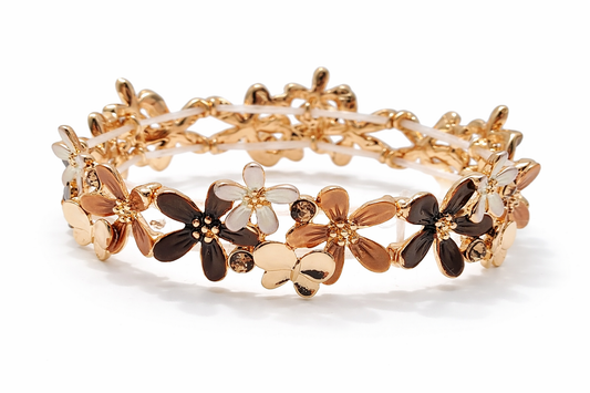 Armband elastisch Blumenarmband Schmetterlinge Kaffeebraun Beige Lila Amorino