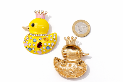 Brosche Königsente Pink Gelb Modeschmuck Vogel Ente Straß