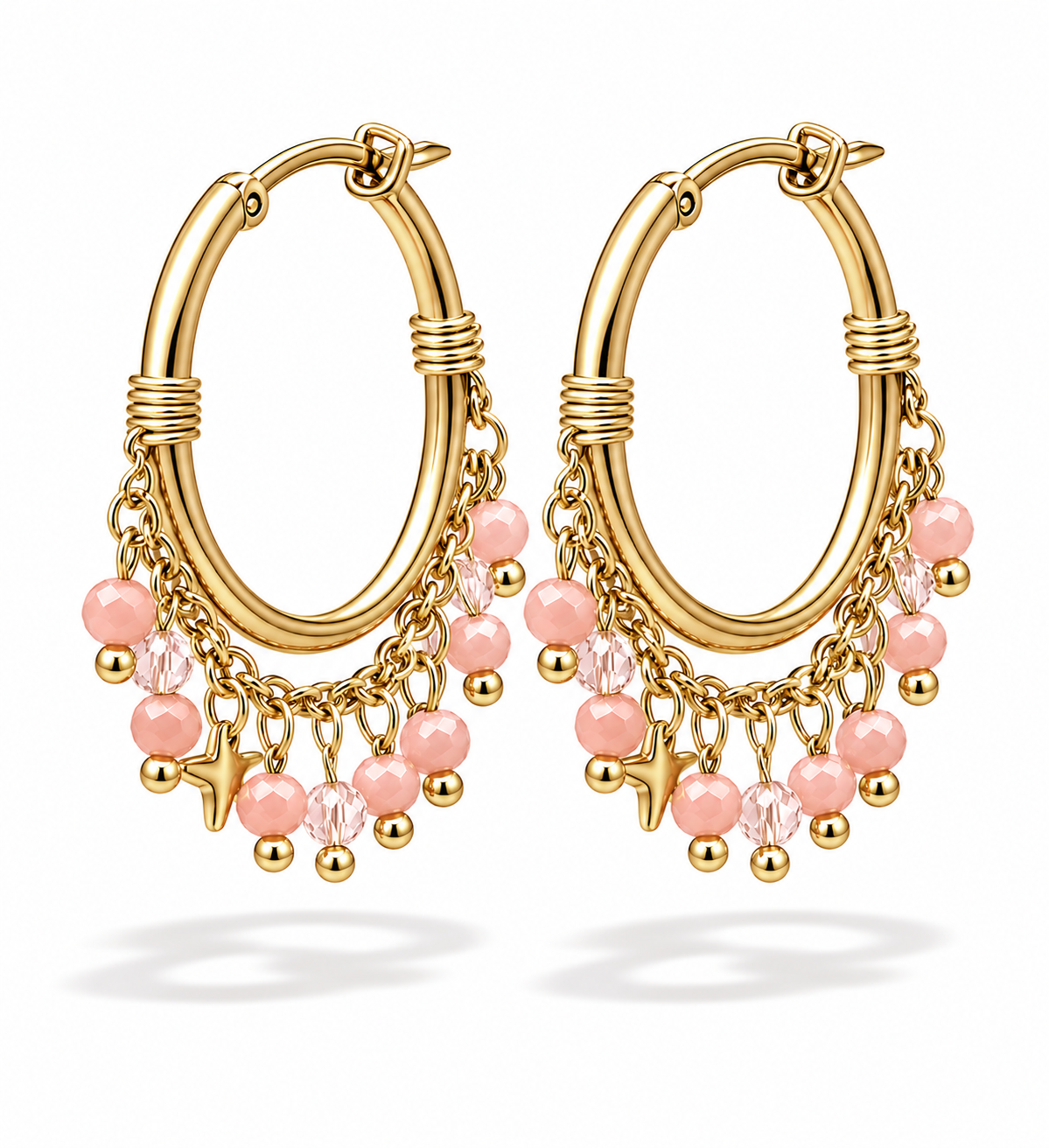 Creolen Perlenkette Pink Rosa Nickelfrei Farbenfroh Sommer Trend Yehwang