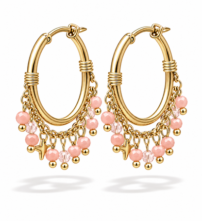 Creolen Perlenkette Pink Rosa Nickelfrei Farbenfroh Sommer Trend Yehwang