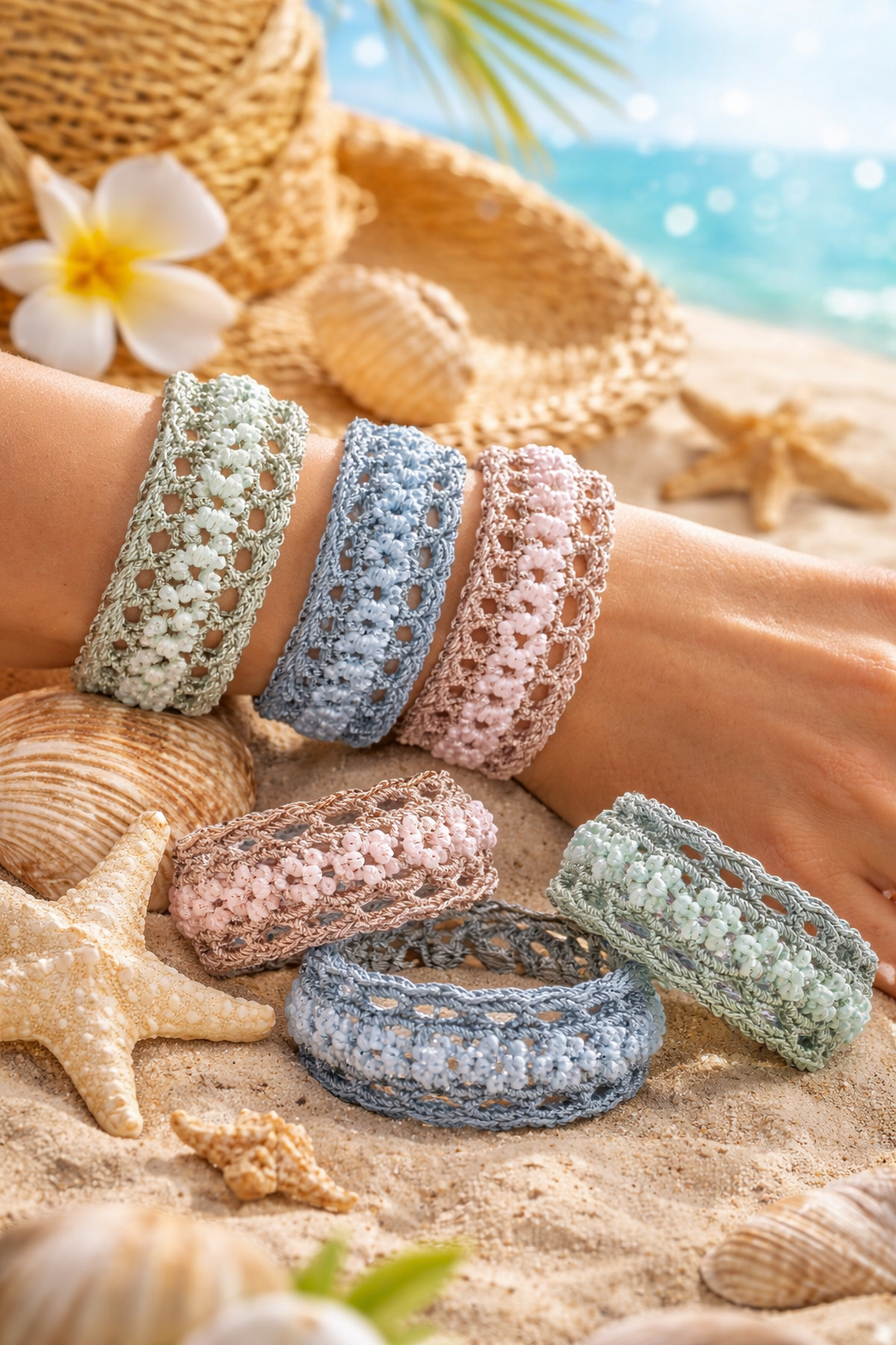 Armband Texil mit Perlchen in Blau, Mintgrün oder Rosa Trend Sommer Biba
