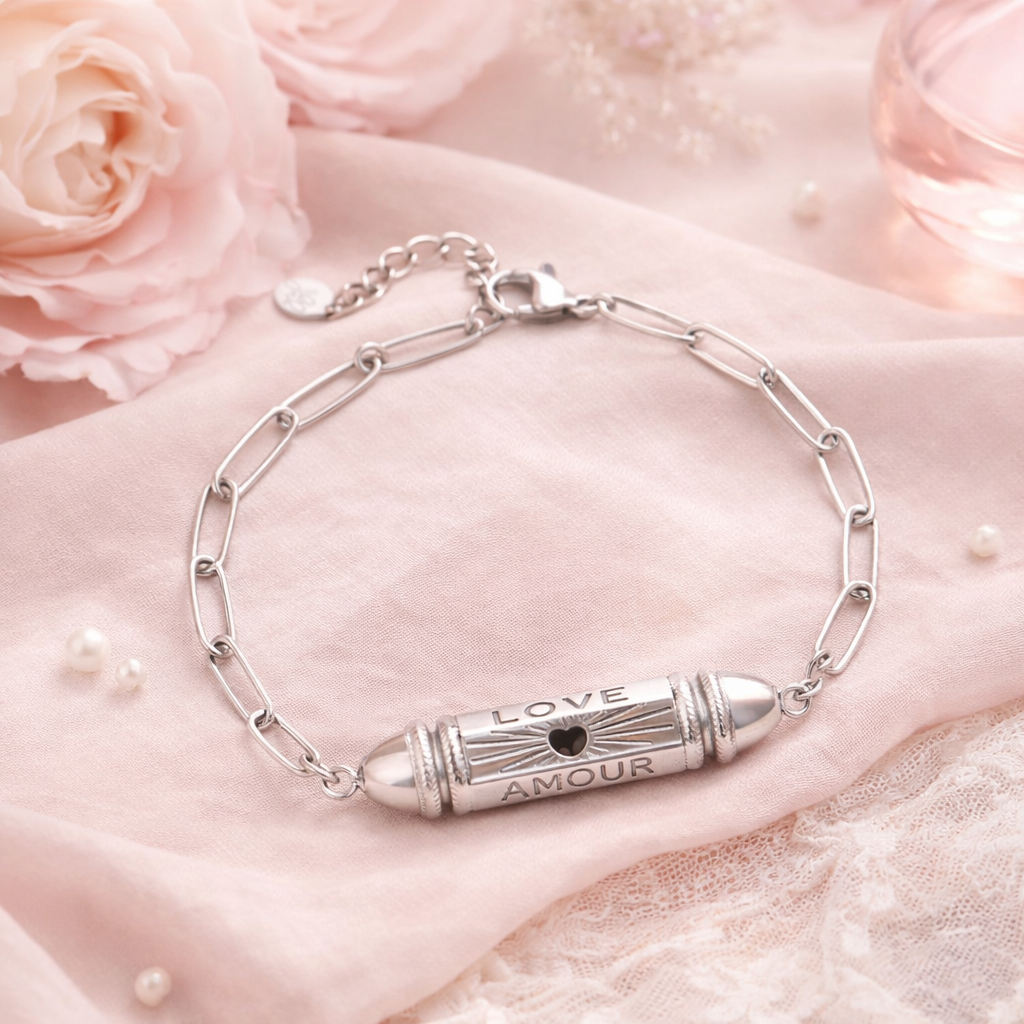 Armband Kugelperle mit Gravur  'Love' 'Amour' Silberfarben Nickelfrei Yehwang