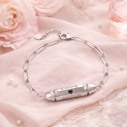 Armband Kugelperle mit Gravur  'Love' 'Amour' Silberfarben Nickelfrei Yehwang