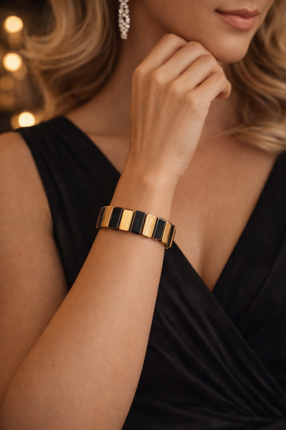Amrband Stretch Goldfarben Schwarz kombinierbar Trend Style Modisch Nickelfrei Yehwang