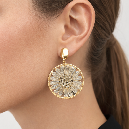 Ohrringe Ohrhänger Goldener Ring  Glasähnlichen Margerite nickelfrei Sweet7