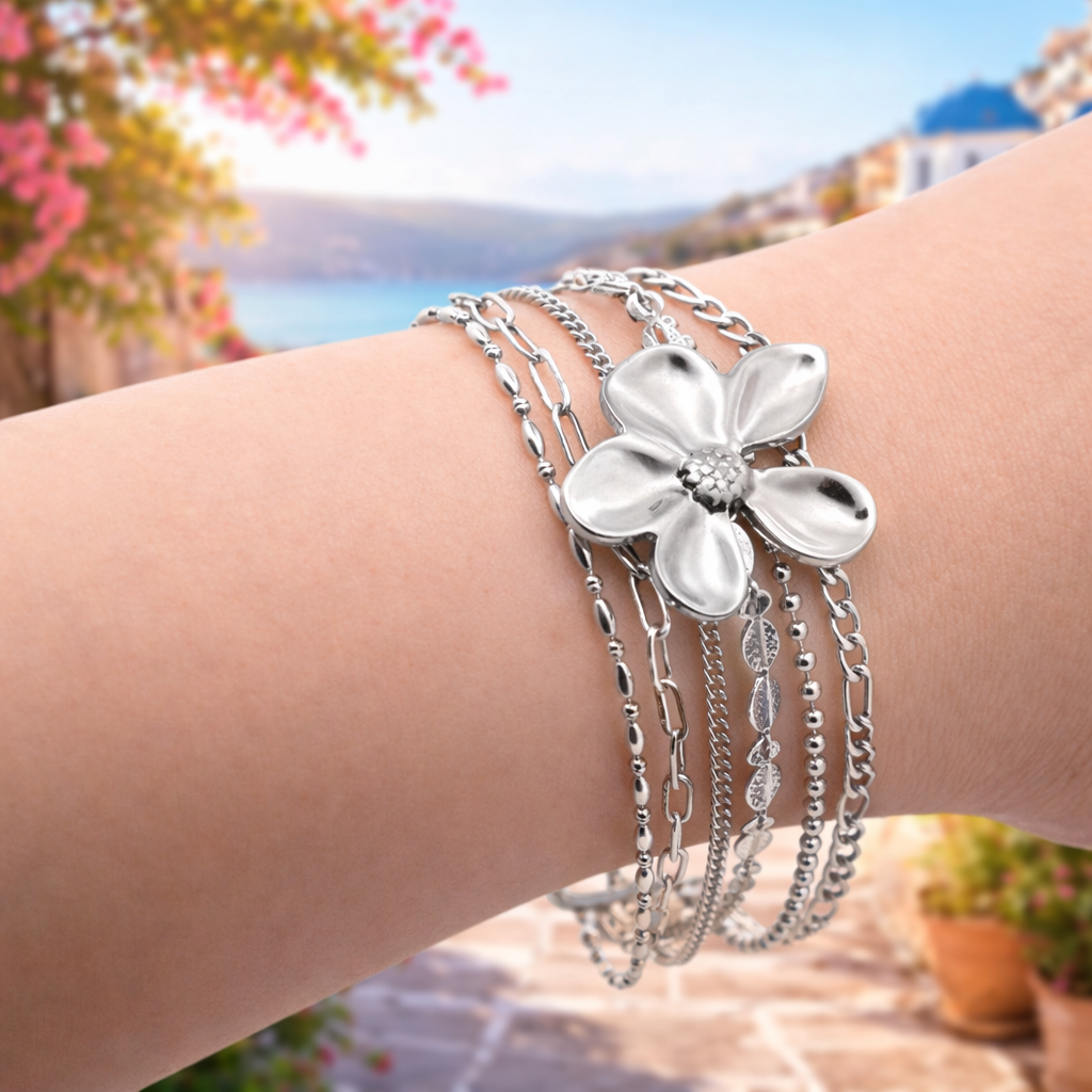 Armband Mehrfachkette Blumenmotiv Gold Silber Statement Trend Amorino