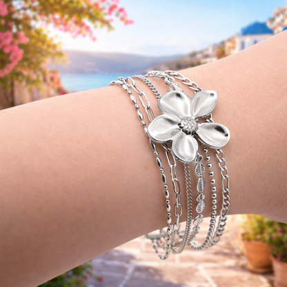 Armband Mehrfachkette Blumenmotiv Gold Silber Statement Trend Amorino