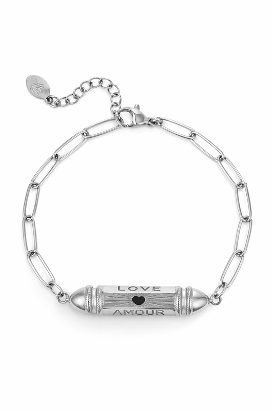 Armband Kugelperle mit Gravur  'Love' 'Amour' Silberfarben Nickelfrei Yehwang