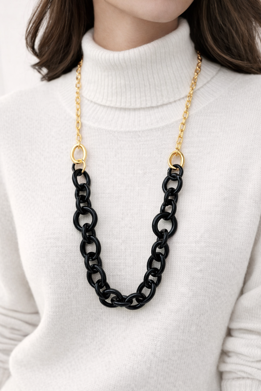 Halskette nickelfrei schwarz goldfarben elegant Gala fest Modeschmuck Biba