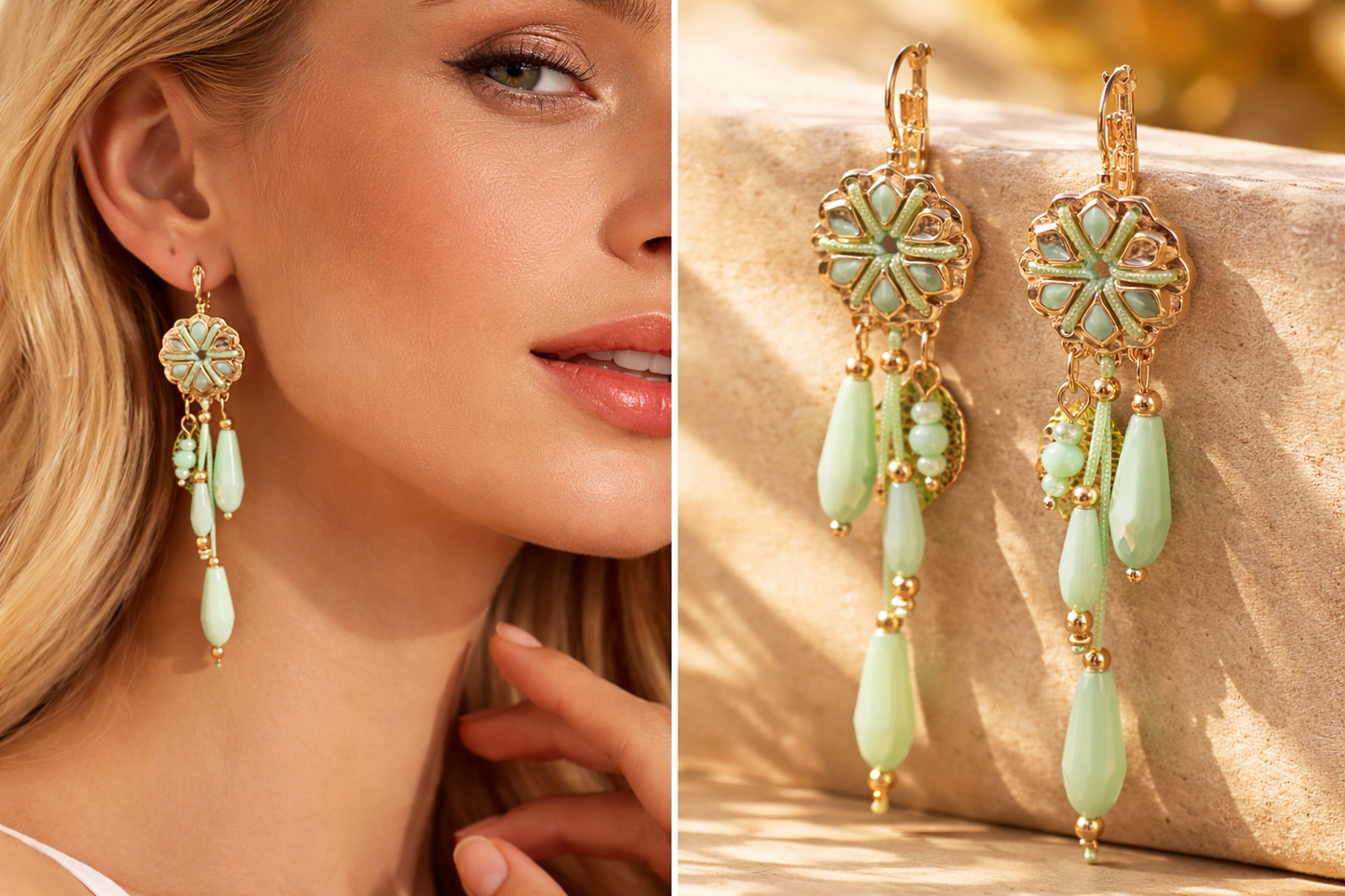 Biba Ohrhänger Ohrringe Türkise Anhänger Emaille Boho Stil Nickelfrei