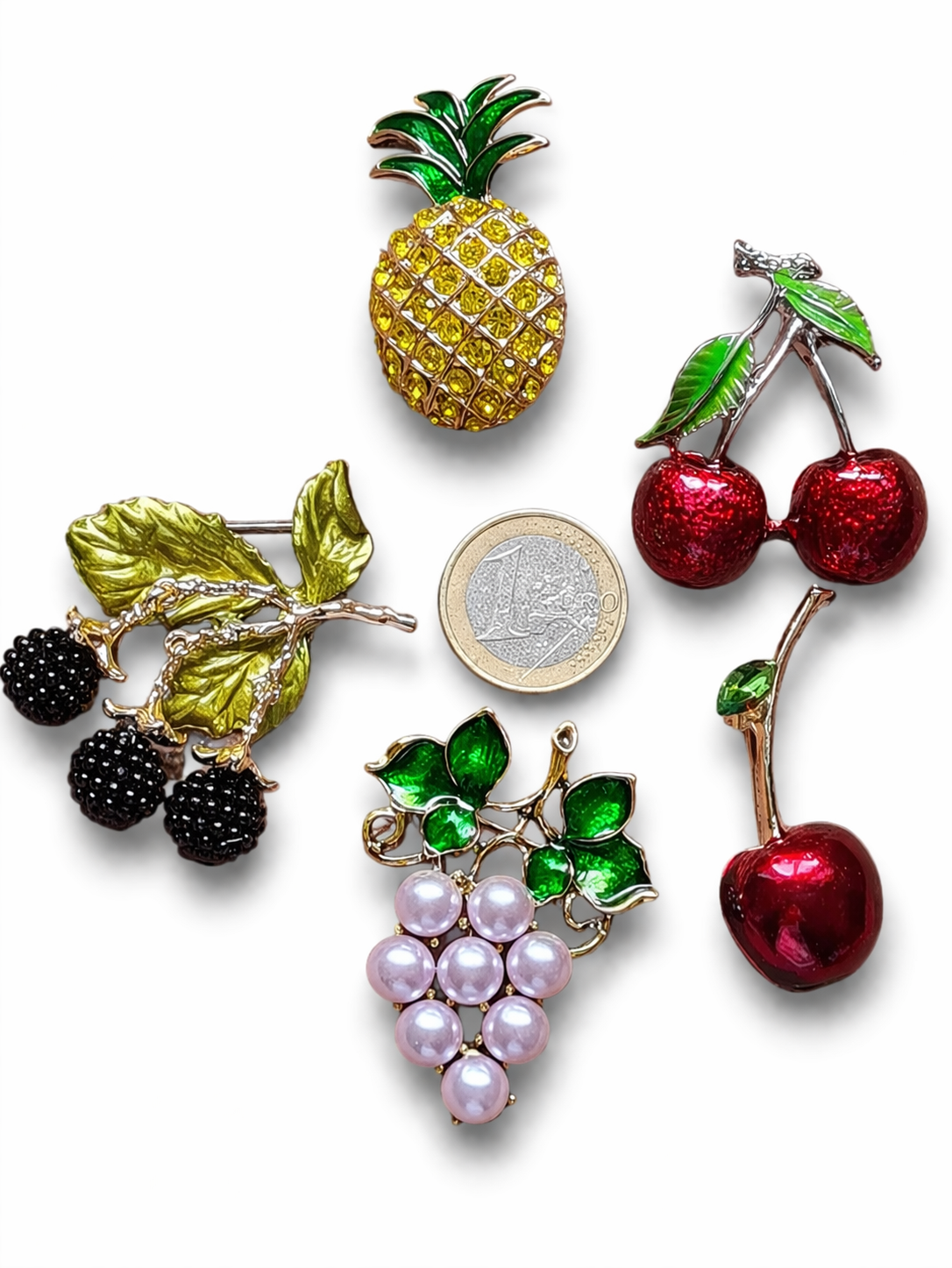 Brosche Obst Ananas Kirsche Brombeere Trauben Anstecknadel