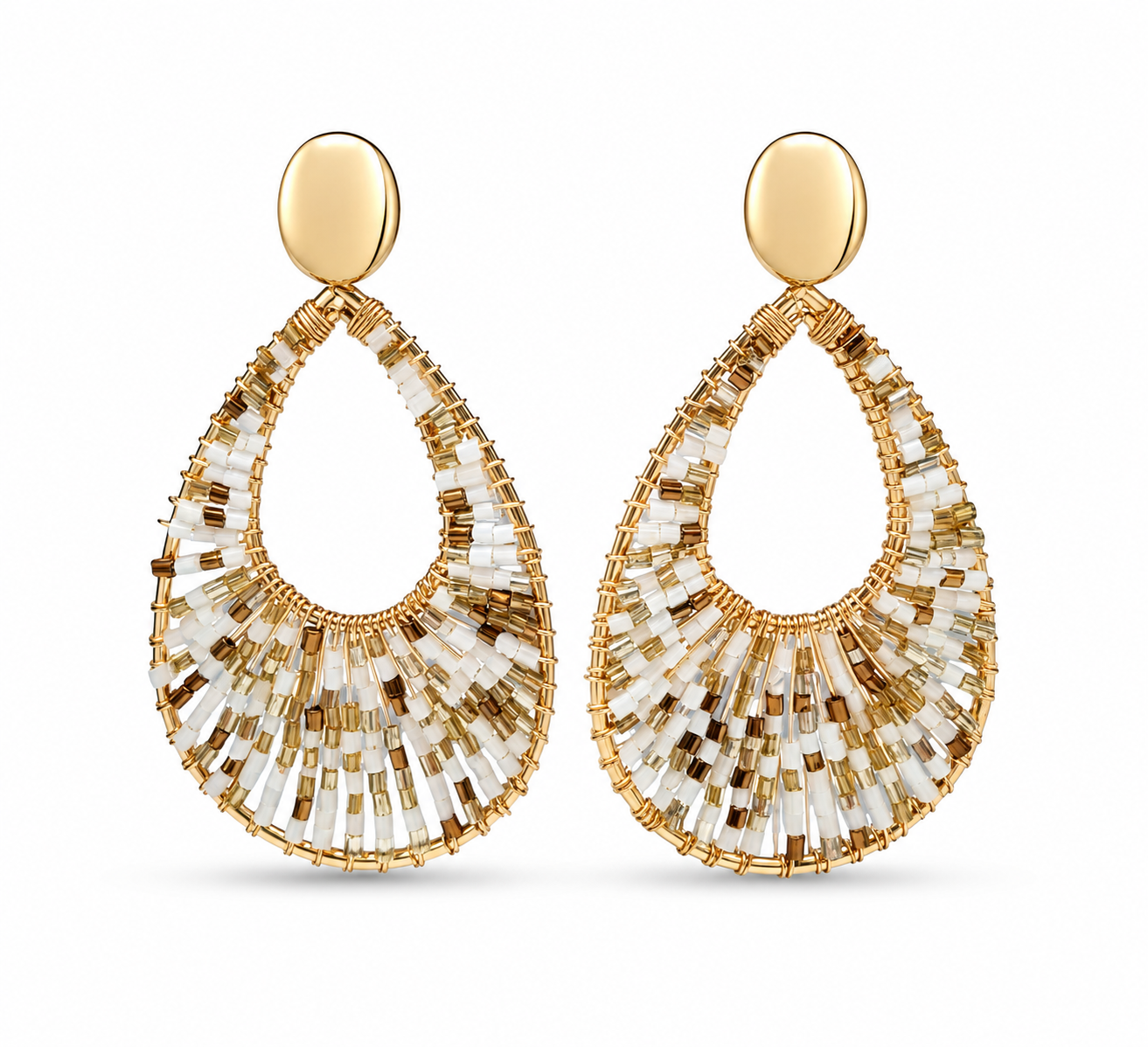 Ohrringe Orhänger Goldene Ohrstecker Anhänger Tropfenform Gold-Weiß Nickelfrei Sweet7
