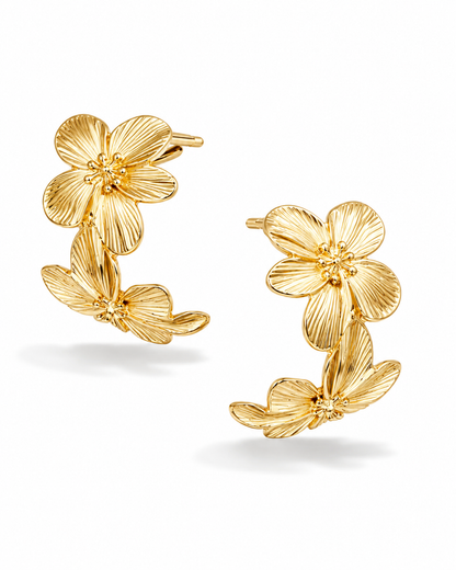 Creolen Double Flower Goldfarben nickelfrei Blumen Statement Yehwang