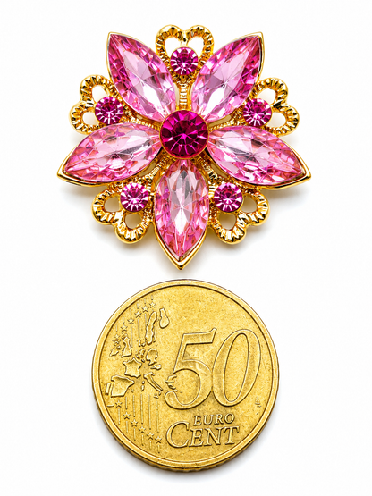 Brosche Ornament Abstrakt Straß Rosa Blau Auszeichnung Beige