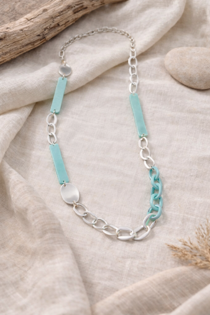 Halskette nickelfrei matt silberfarben hellblau langkette Modeschmuck Biba