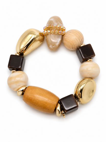 Armband Bricks Naturtöne Holz Acryl Goldfarben Abstrakt
