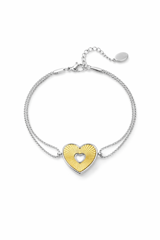 Armband Doppelgliedarmband Golden-Silbernes Herz Liebe Romantik Yehwang