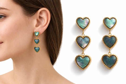 Ohrhänger Tripple Heart Ohrringe mit 3 Herzchen in Navy Blau Michele Bijou