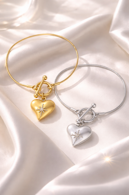 Armband Schlossarmband Herzanhänger in Gold-  Silberfarben Nickelfrei Yehwang