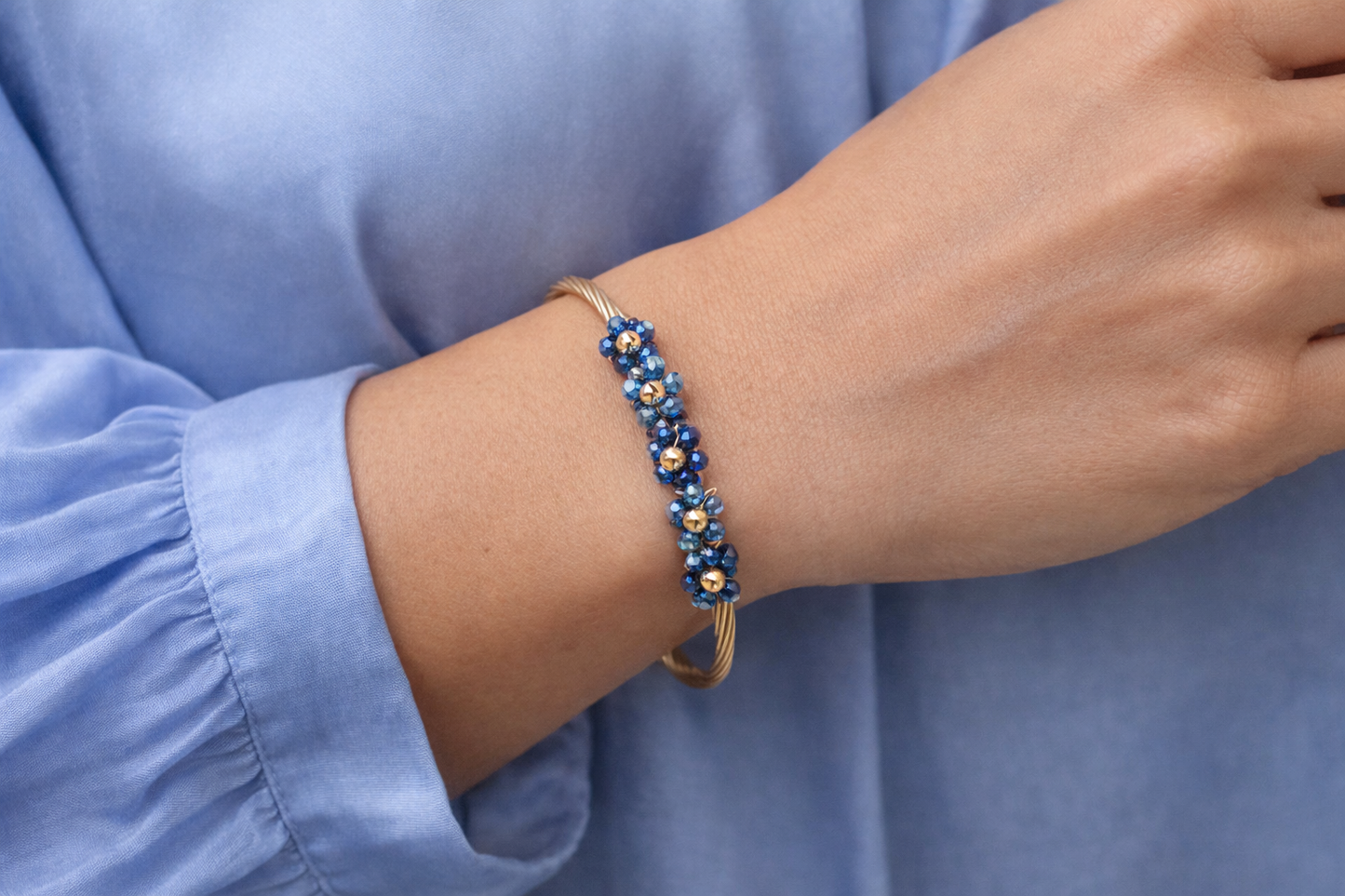 Armreif Blau Korallenrot bunte Blumen Armband Nickelfrei Yehwang