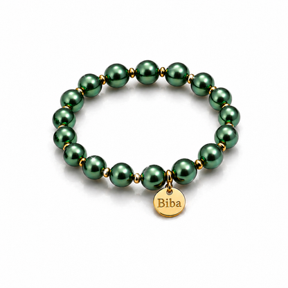 Armband elastisch Grün goldfarbene Perlen elegant Trend Sommer Biba