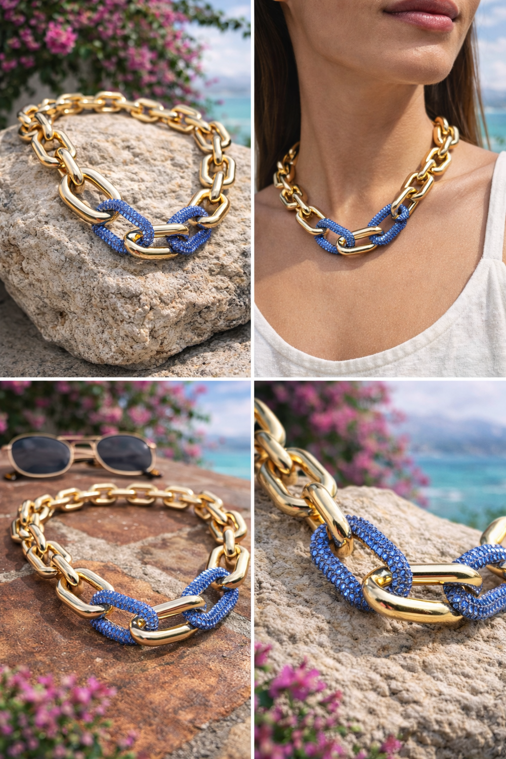 Halskette nickelfrei Gliederkette Goldfarben Glans Strass Lila Lavendel Modeschmuck Biba