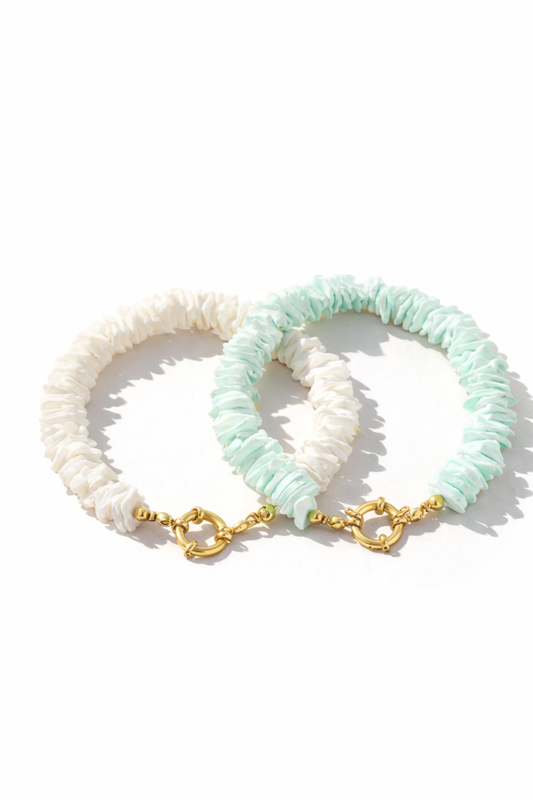 Armband Muschel Natur Meer Urlaub Strand Weiß Hellblau Yehwang Nickelfrei
