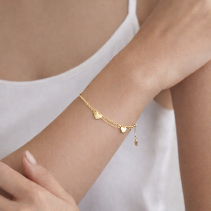 Armband „Lots of Hearts“ Silber- Goldfarben Doppelarmband filigran Herzchen Yehwang
