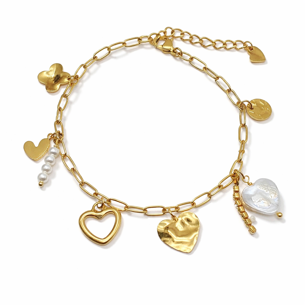 Armband Doppel Bettelarmband Gold Crystal 17,5 cm herz Liebe Geschenk Sweet7