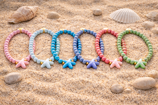 Armband Elastisch Perlen mit Seestern verschiedene Farben Urlaub Strand Biba
