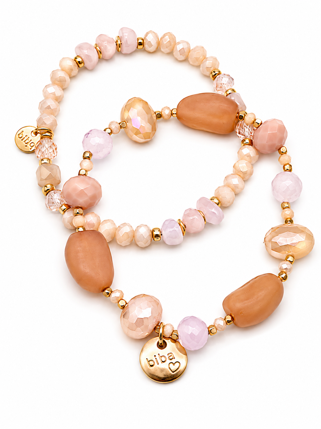 Armband  Doppel-Armband Beige Creme Kristall Biba Naturtöne
